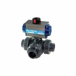 BI-TORQ 2" 3-Way T-Port PVC Ball Valve W/Dbl. Acting Pneum. Actuator