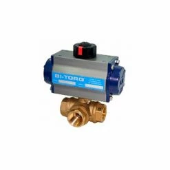 BI-TORQ 1/4" 3-Way T-Port Brass NPT Ball Valve W/Dbl. Acting Pneum. Actuator