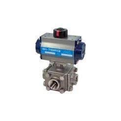 BI-TORQ 1/2" 3-Way L-Port SS NPT Threaded Ball Valve W/Dbl. Acting Pneum. Actuator
