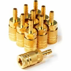 Primefit 6-Ball I/M-Style Brass Coupler 1/4" x 1/4" Standard Hose Barb - Pack of 10