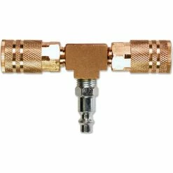 Primefit (2-Way) T-Style Air Manifold with Industrial 6-Ball Brass Couplers, 1/4"