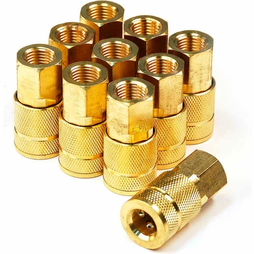Primefit 6-Ball Automotive T-Style Brass Coupler 1/4" x 3/8" Female NPT - Pack of 10